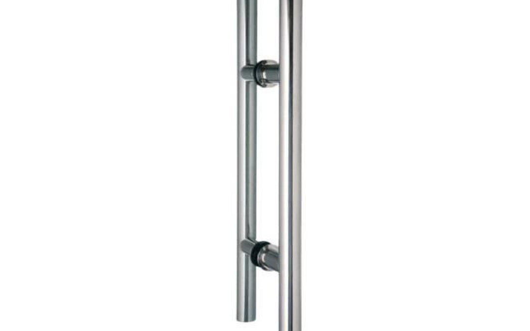 Maniglione tondo per porte in vetro. In acciaio inox. Interasse 35 cm - lunghezza maniglione 50 cm